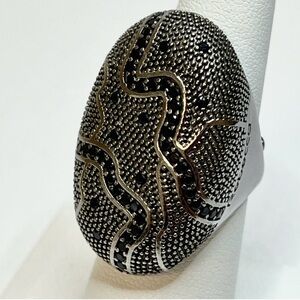 Rebecca of Italy Silver and Black Gold-Plated Bronze Ring w/ Cubic Zirconia